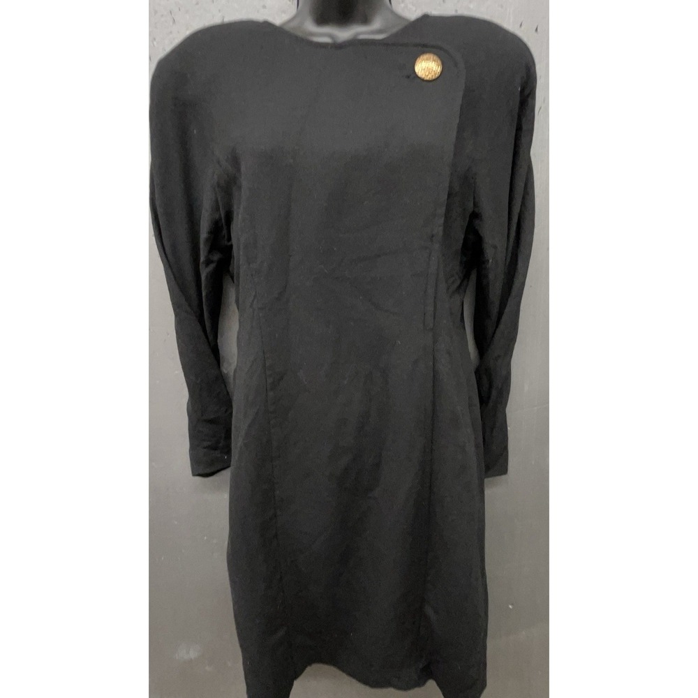 Vtg Talbots Petities Dress 10 Black Wool Gold Button Preppy Chic Classic 80s 90s